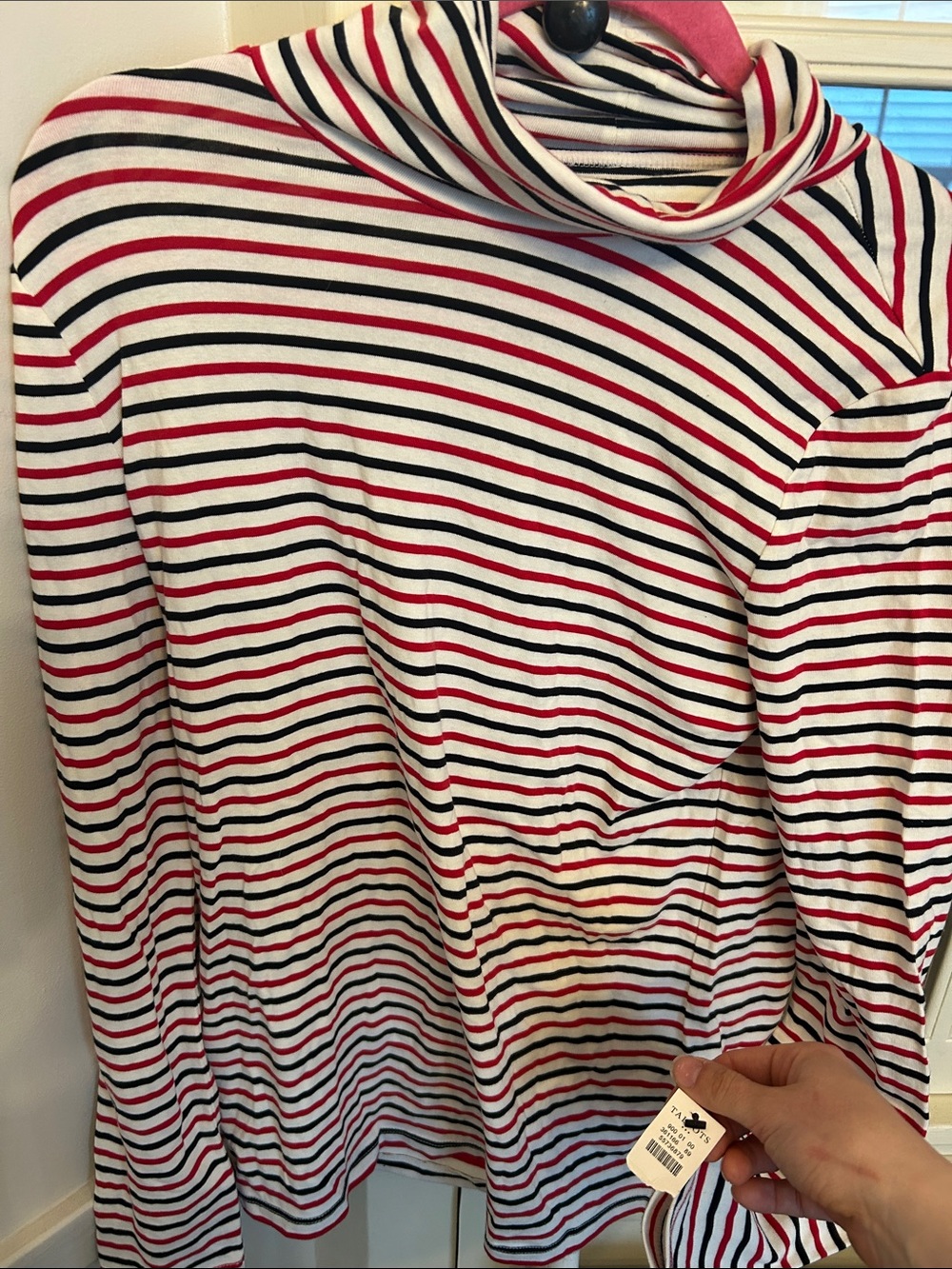 Talbots Red, Black & White Striped Turtleneck Top